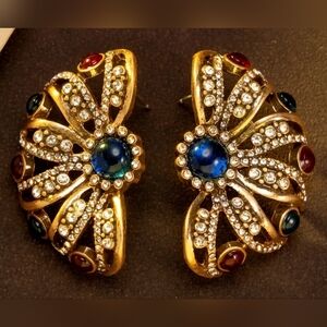 French Fan Earrings w/ Vibrant Crystals